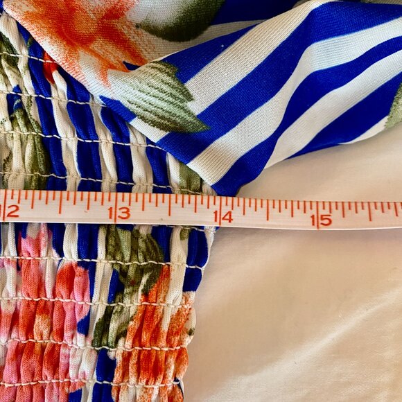 Summer Beachy Blue and White Stripe Floral Dress - Picture 5 of 6